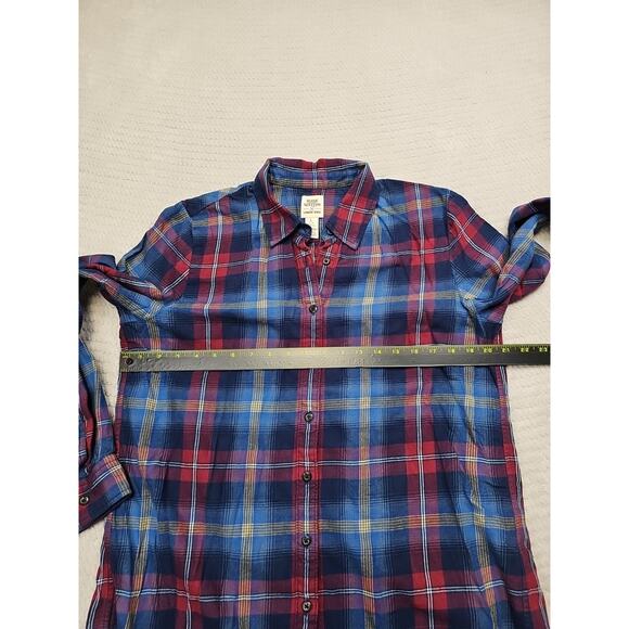 Lands End X Blake Shelton Shirt Womens Large Flannel Button Up Blue Plaid - Picture 3 of 7